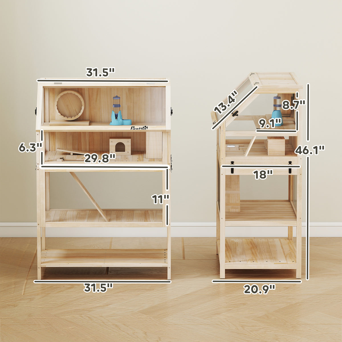 Cage de hamster en bois avec plancher inférieur amovible