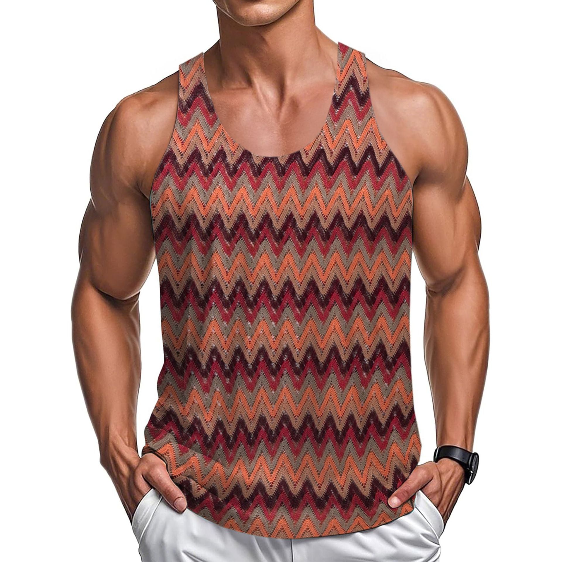Été Casual Vêtements Hommes Retro Style Contraste Couleur Wave Couleur Bandes Tissu Veste