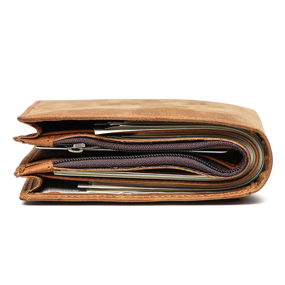 Porte-monnaie court homme de style nouveau fabriqué à partir de Cowhide plein grain avec plusieurs fentes de cartes