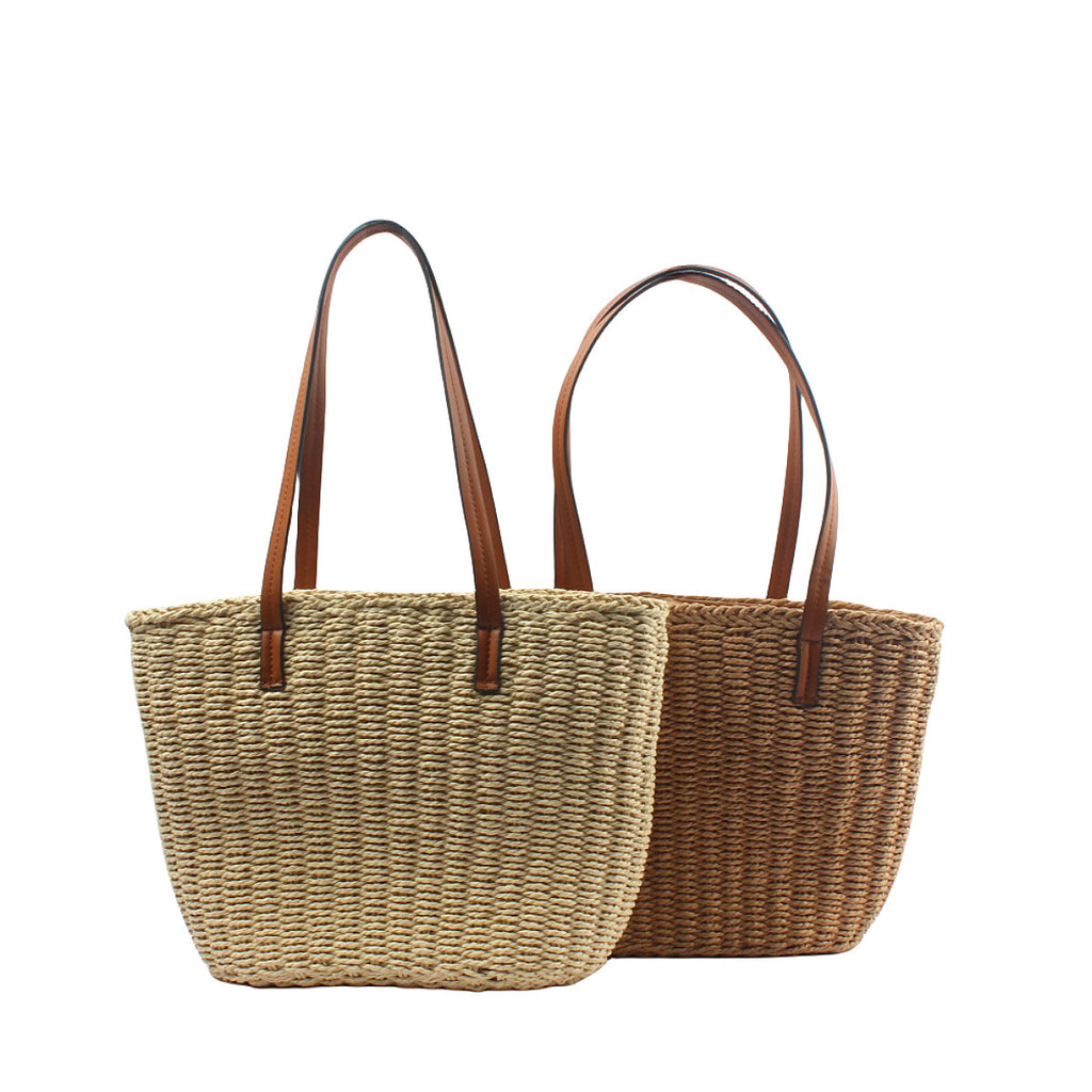 Sac à fourre-tout de grande capacité tissé en couleur solide