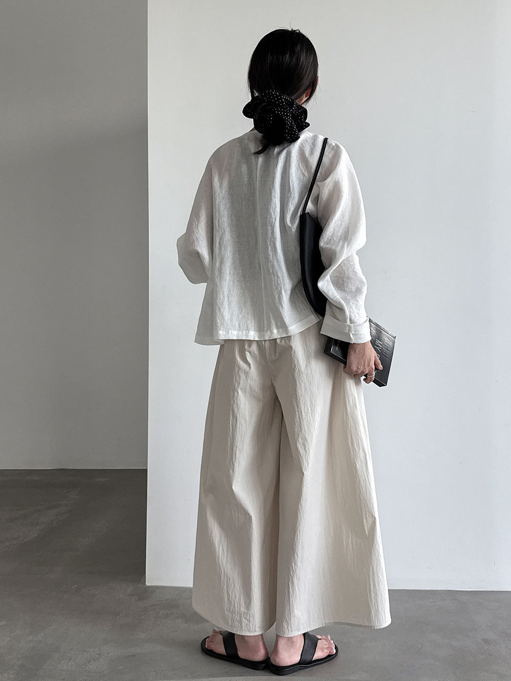 Pantalons à large-jambe en coton de style japonais Capri