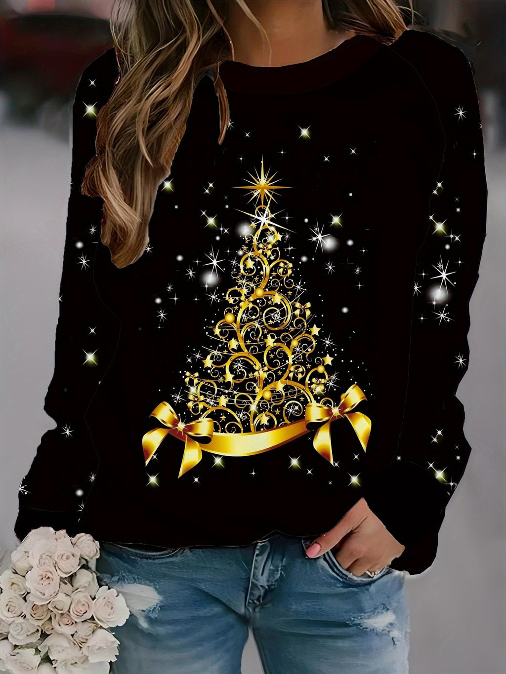 Sweatshirt imprimé pour femme à thème de Noël