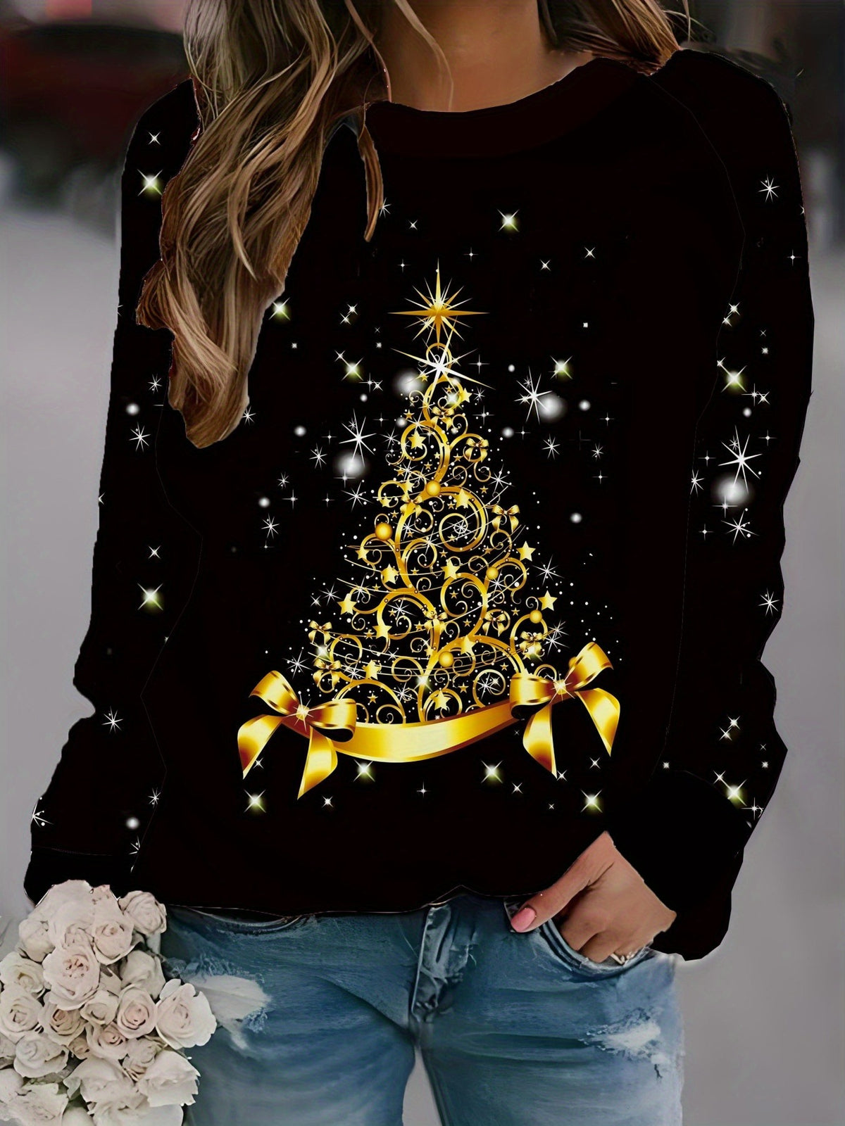 Sweatshirt imprimé pour femme à thème de Noël