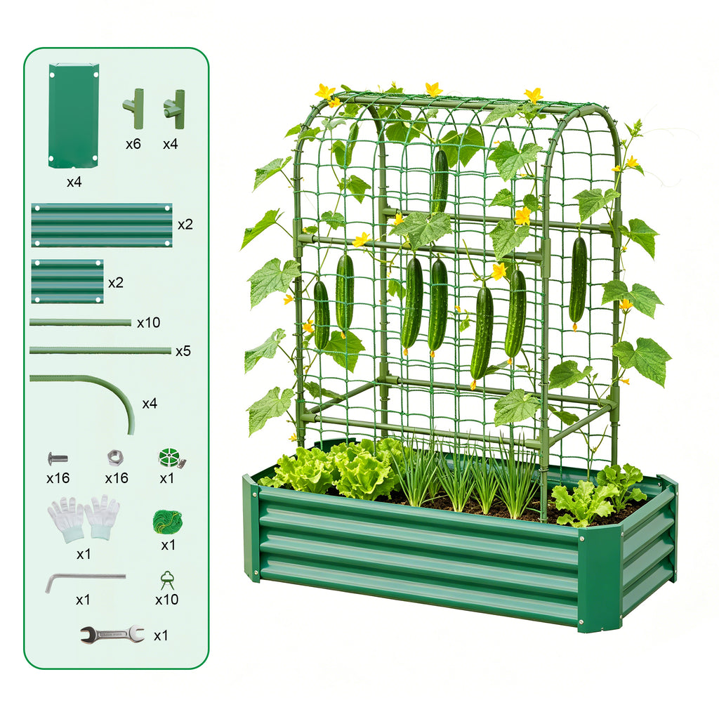 2-en-1 Lit de jardin surélevé avec Trellis - Boîte de 59" pour plantes d'escalade