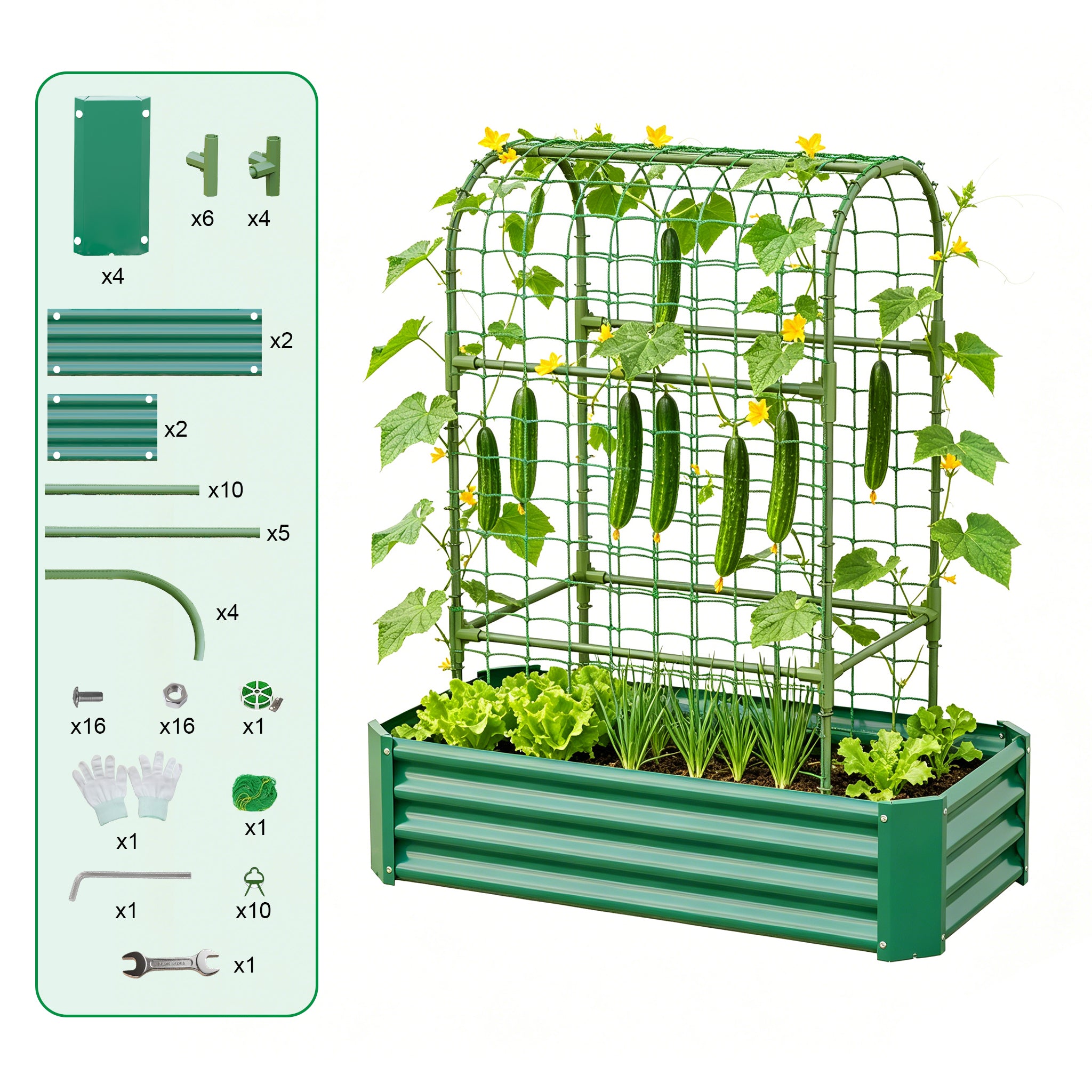 2-en-1 Lit de jardin surélevé avec Trellis - Boîte de 59" pour plantes d'escalade