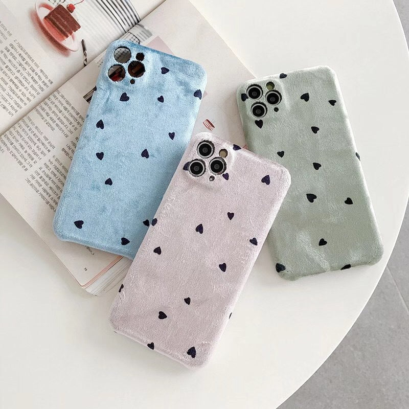 Simple couleur solide petite amour téléphone étui en peluche soft shell