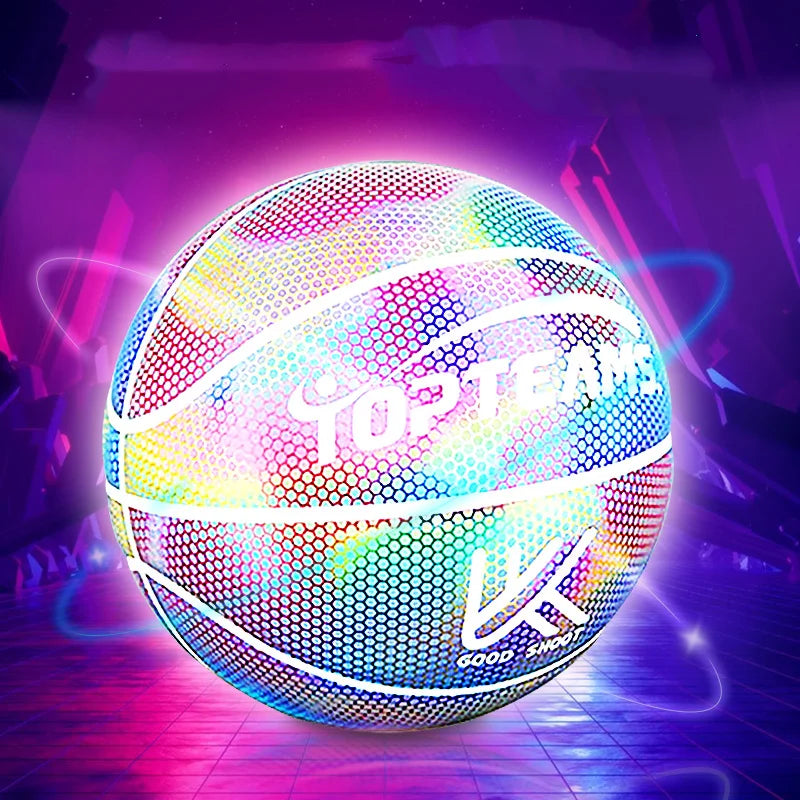 Taille 7 Basketball Holographic Luminous Reflective Avec Standard A Dult PU Matériau Design