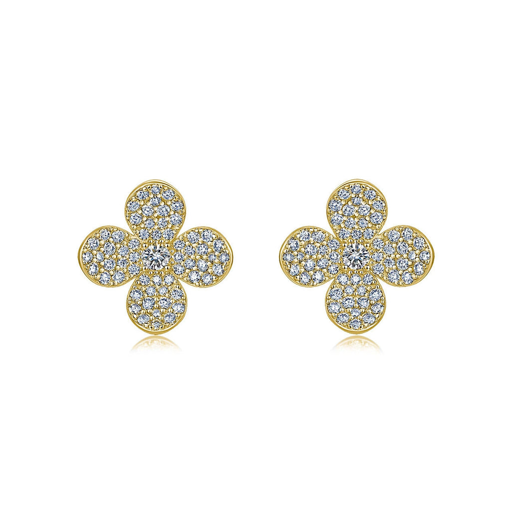 S925 Boucles d'oreilles Sterling Silver Pave Clover