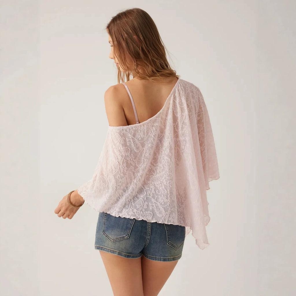 Dentelle Sheer French-style Hors-épaule et fond Topopenwork Loose-fitting Top