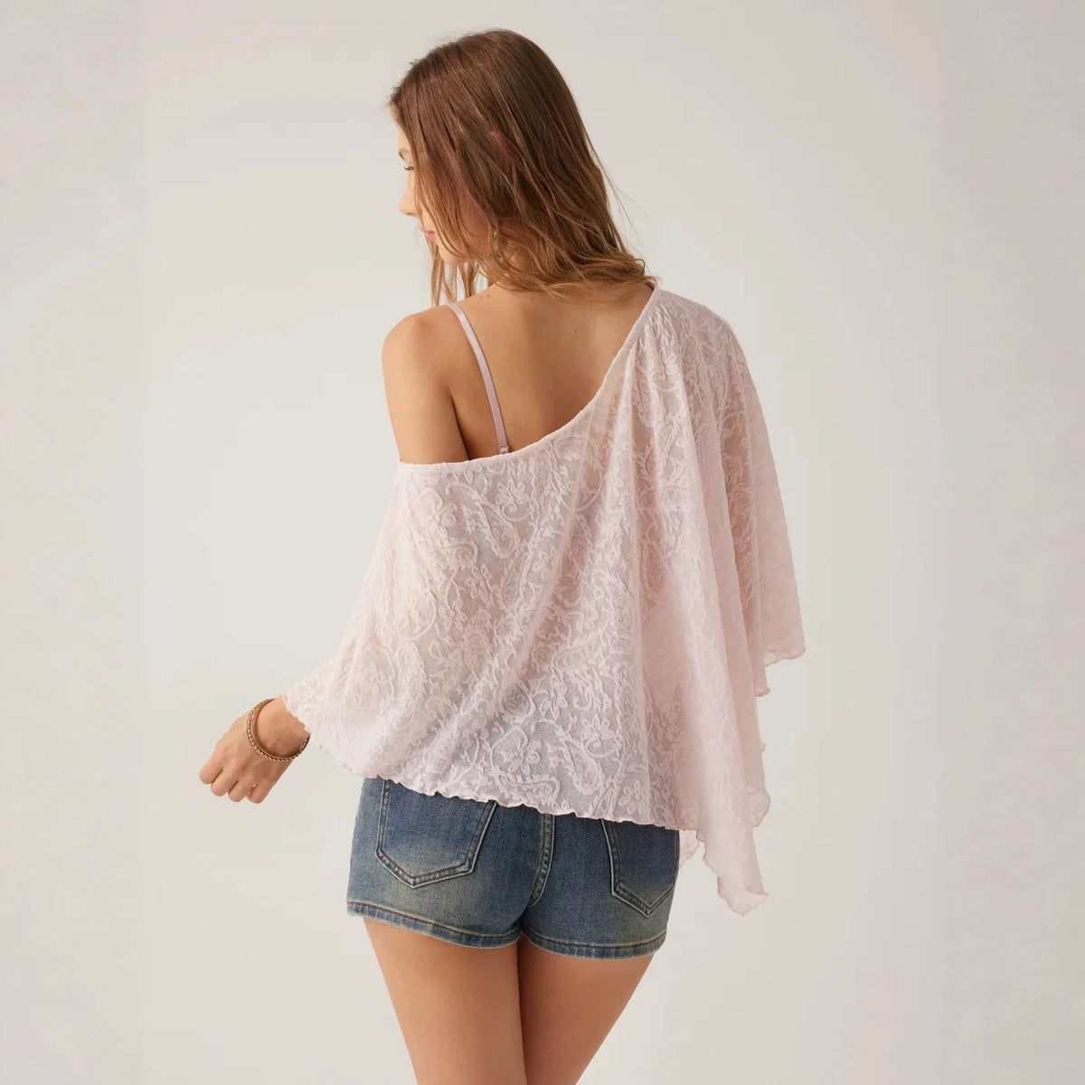 Dentelle Sheer French-style Hors-épaule et fond Topopenwork Loose-fitting Top