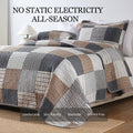 Cotton Reversible Quilt Bedspread Set French Country Checkered Print with Textured Stripe