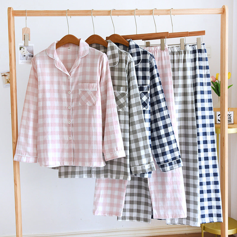 Coton du couple Pyjama à manches longues Printemps et automne Grande taille mince Lounge costume