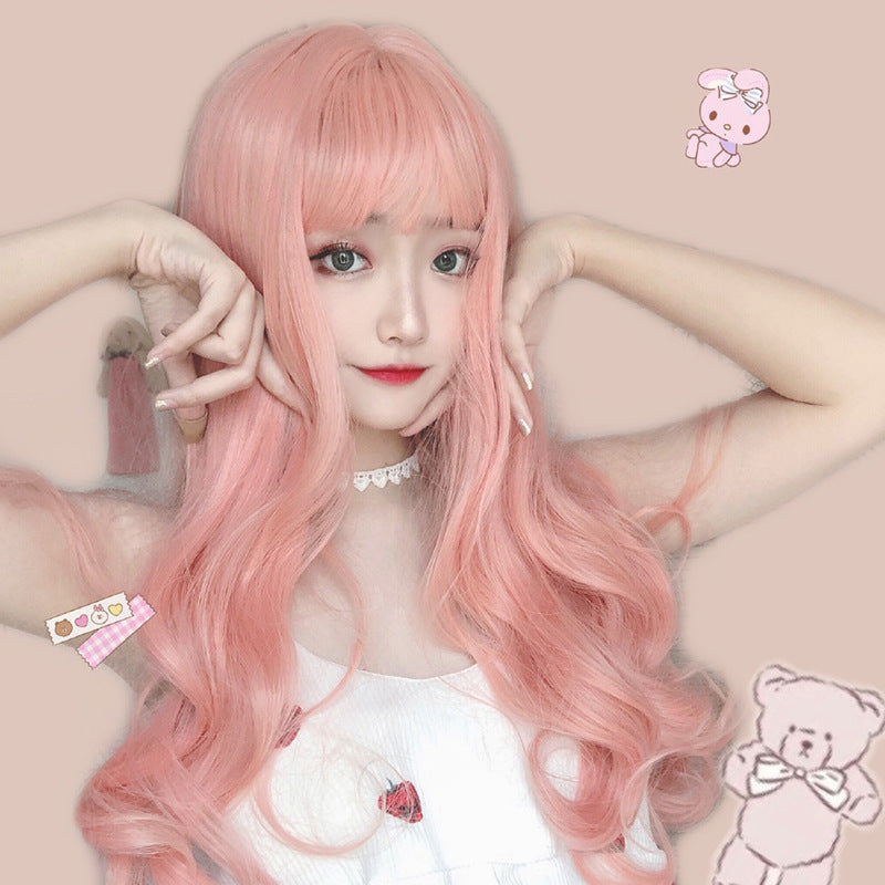 Cheveux bouclés longs rose clair