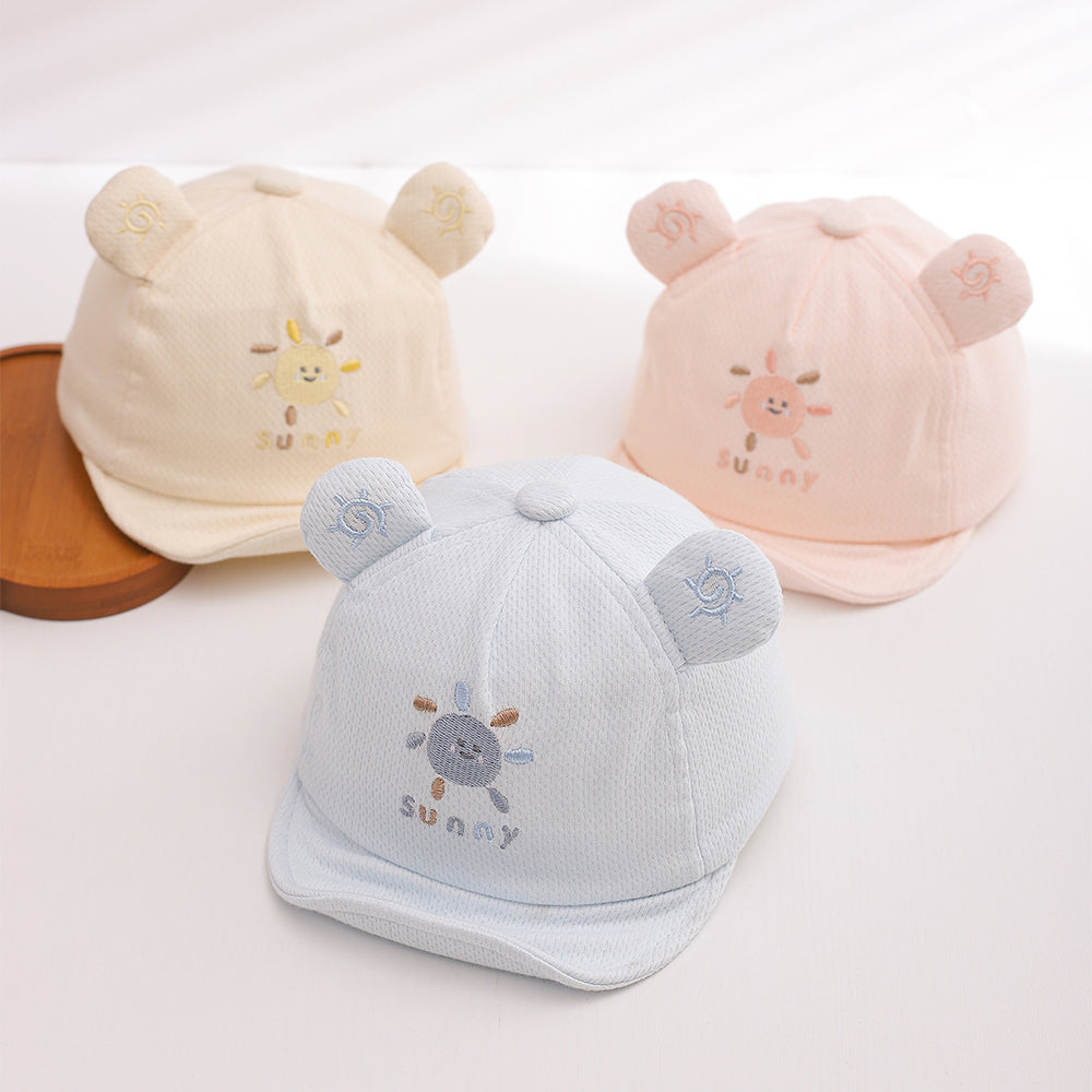Été bébé Mesh respirant ombre au soleil doux bordé chapeau avec brodé petit soleil et trois