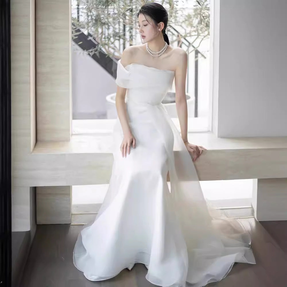 Robe de mariée légère française hors-épaule