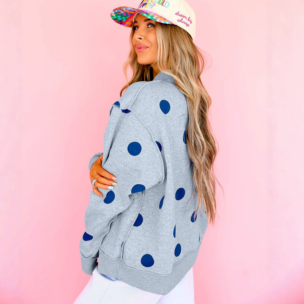 Femmes Relaxed-fit Casual Polka-dot Imprimé Mock-neck Sweatshirt