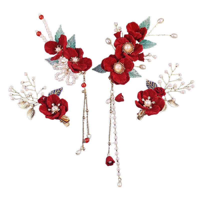 Red Velvet Flower Edge Clip Full Set Festive Flower Clip