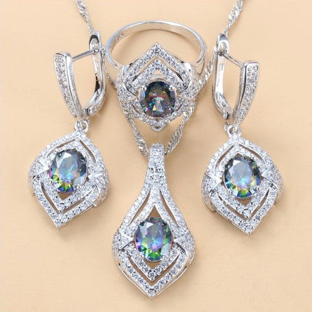 Boucles d'oreilles pendentif en étoffe gemme Collier Anneau Mesdames Ensemble de trois pièces