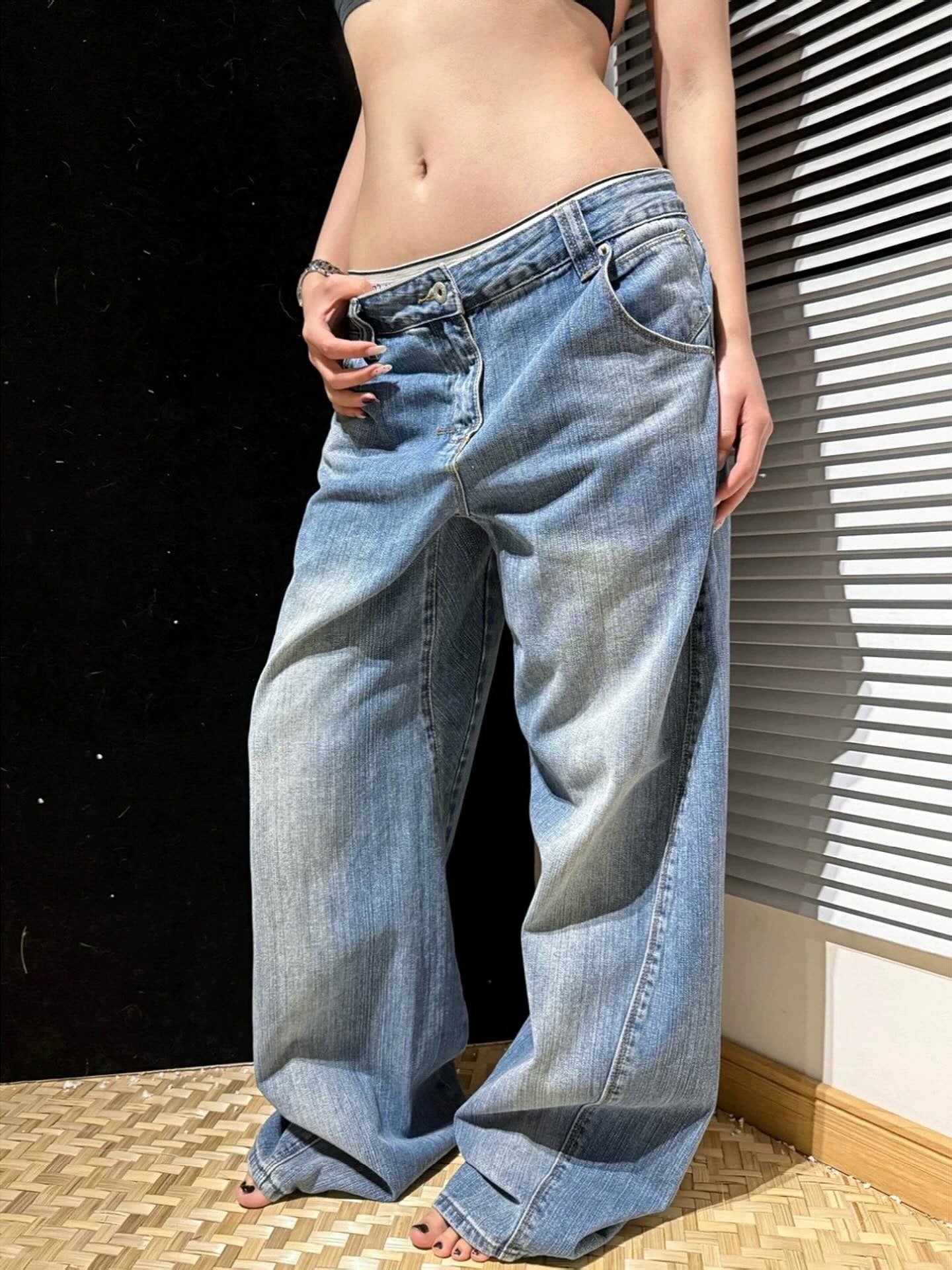Jeans retro lavés pour femmes