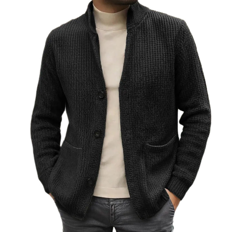 Mens Manteau tricoté de longueur moyenne avec un collier debout