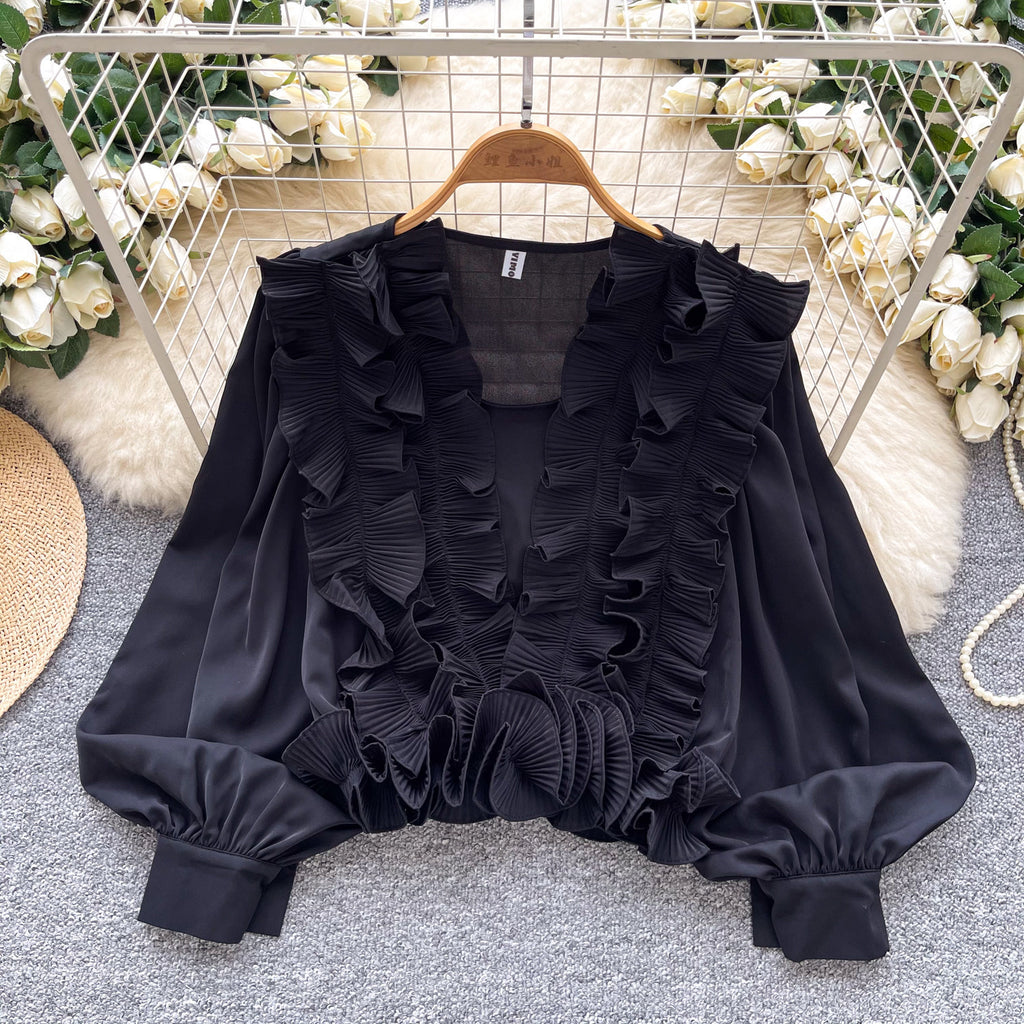 Socialite Court-Style Top avec les manches et l'ourlet volant