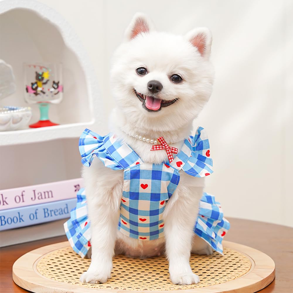 Rouge Plaid petite robe de chien fille printemps vêtements de chat avec patron de coeur été robes de Pet Fo