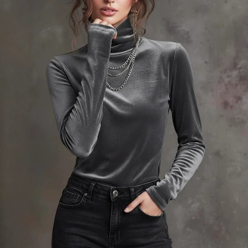 Couleur solide Turtleneck Slim Fit Top Femme