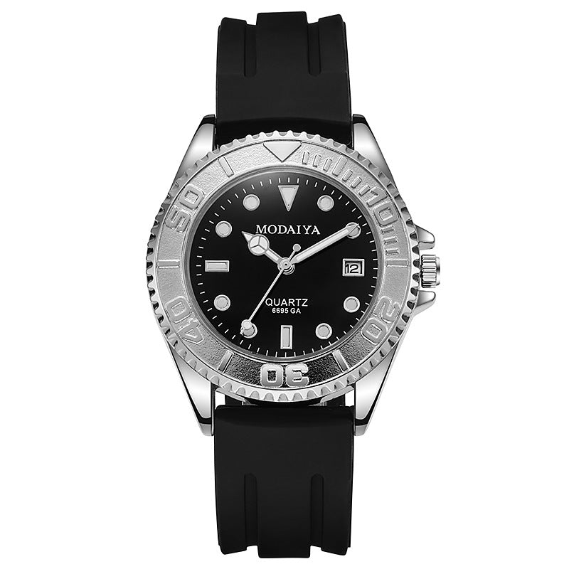 Montre calendrier bracelet en acier silicone pour hommes