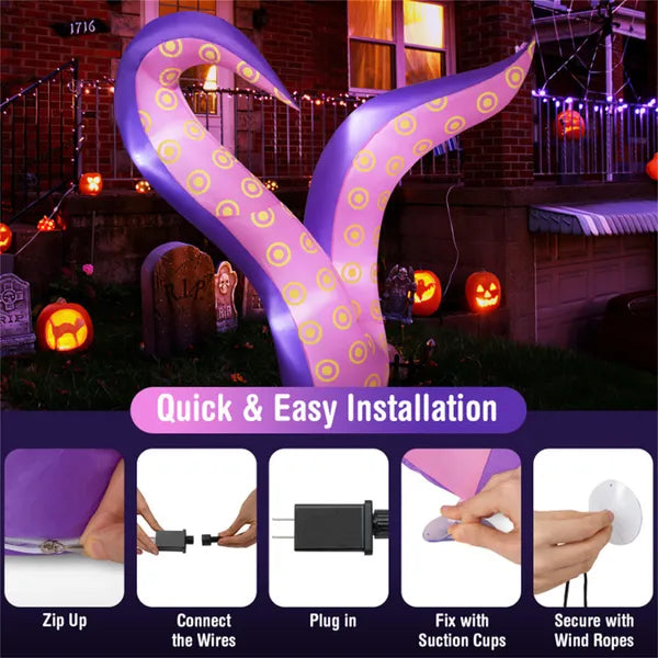 Tentacles gonflables géants 6,5ft Halloween Decor - Lumières LED intégrées