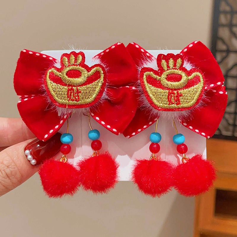 Style chinois Lion danse Bow-tie Tassel Pom-pom Clip cheveux pour les enfants