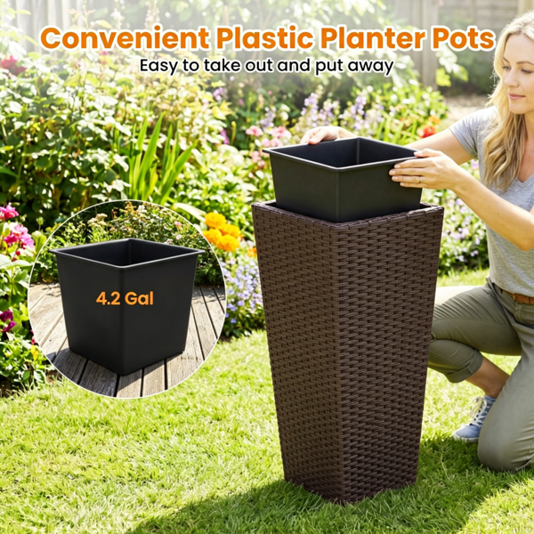 Ensemble de 2 plants de rotin avec pots intérieurs amovibles