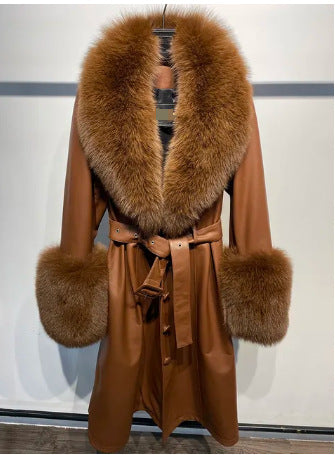 Manteau de fourrure de renard en cuir mince