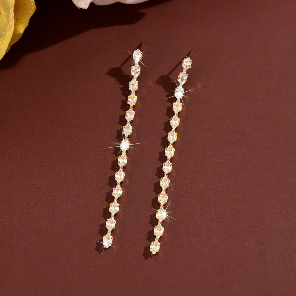 Boucles d'oreilles longues verticales Baguette CZ