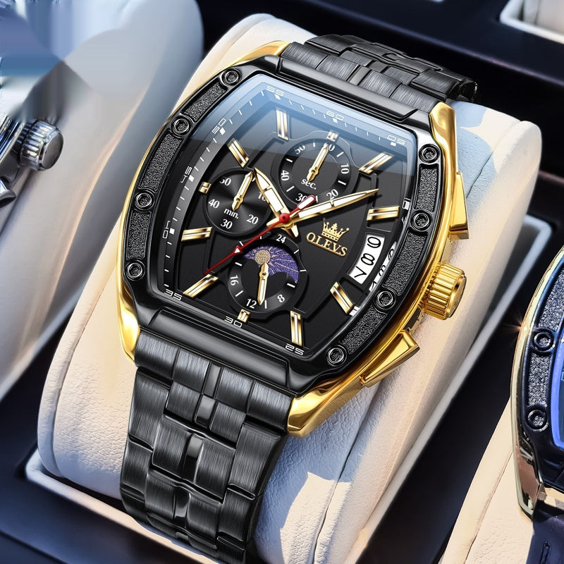 Ceinture en acier Tonneau Quartz Montres Lumineuses Hommes