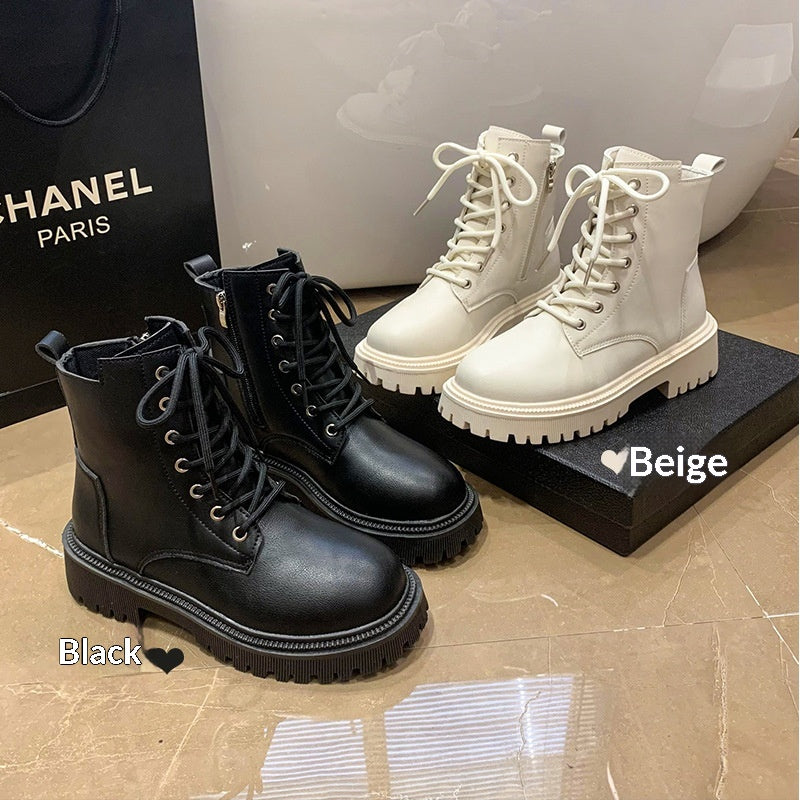 Femmes Casual style britannique Bottes en cuir épais
