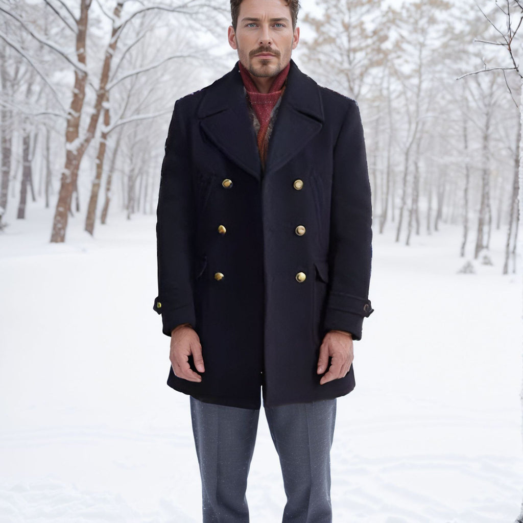 Manteau de laine à manches longues pour hommes style britannique