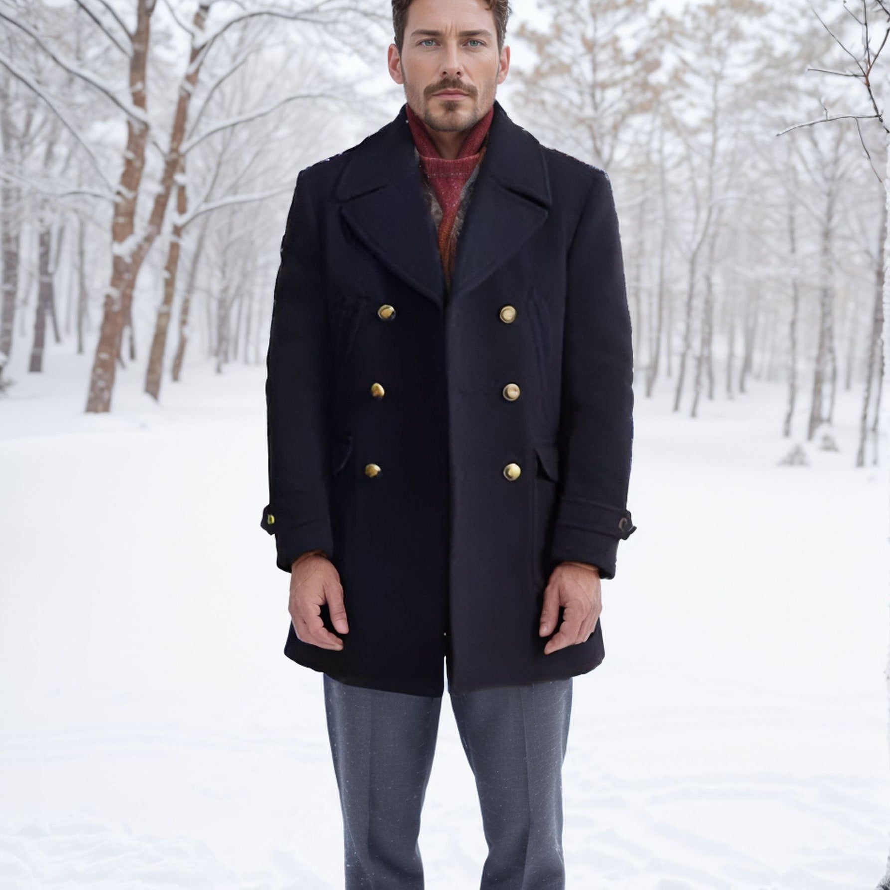 Manteau de laine à manches longues pour hommes style britannique
