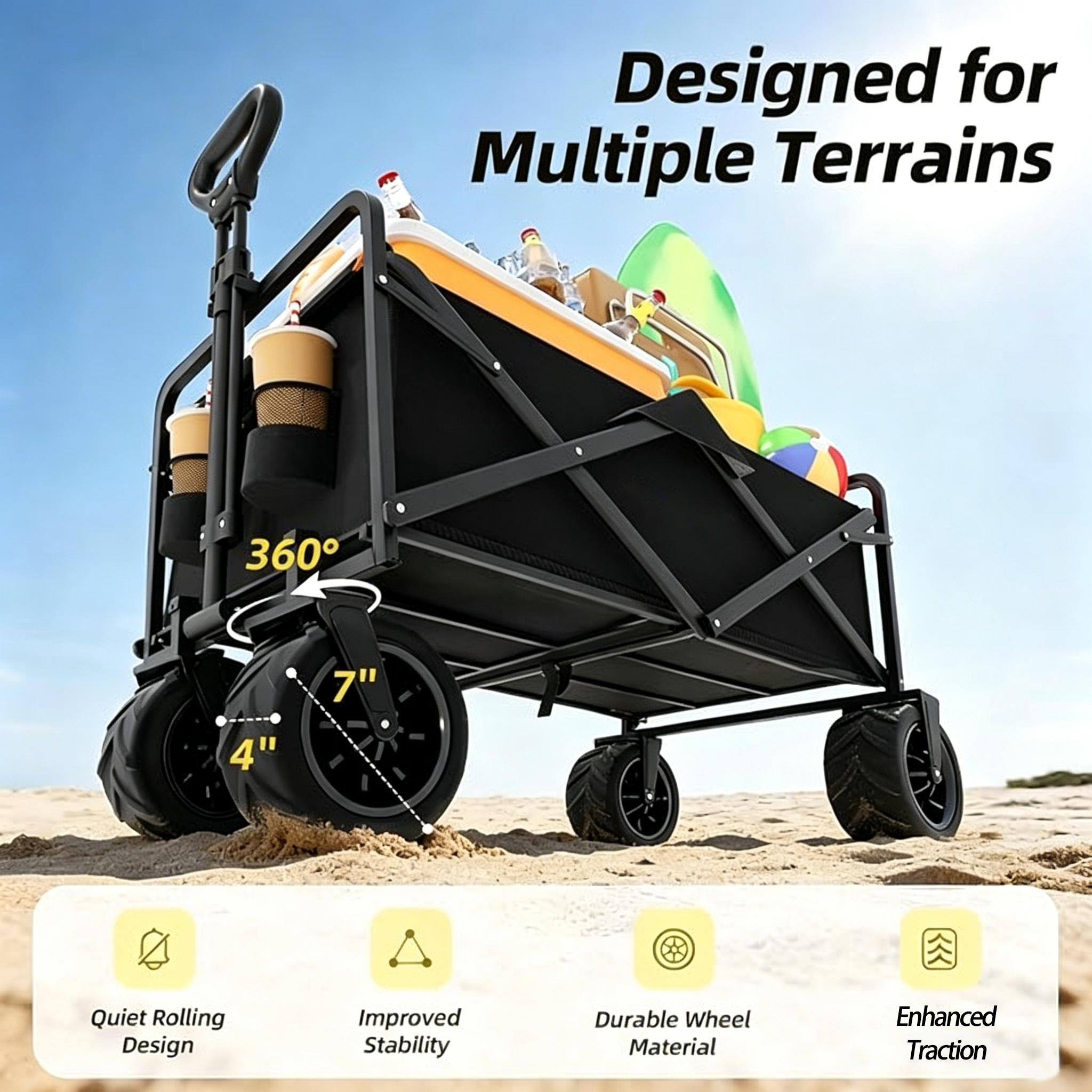 Remorque de Camp multifonctionnelle pliable Grande capacité Camping en plein air Plage Trolley Availab