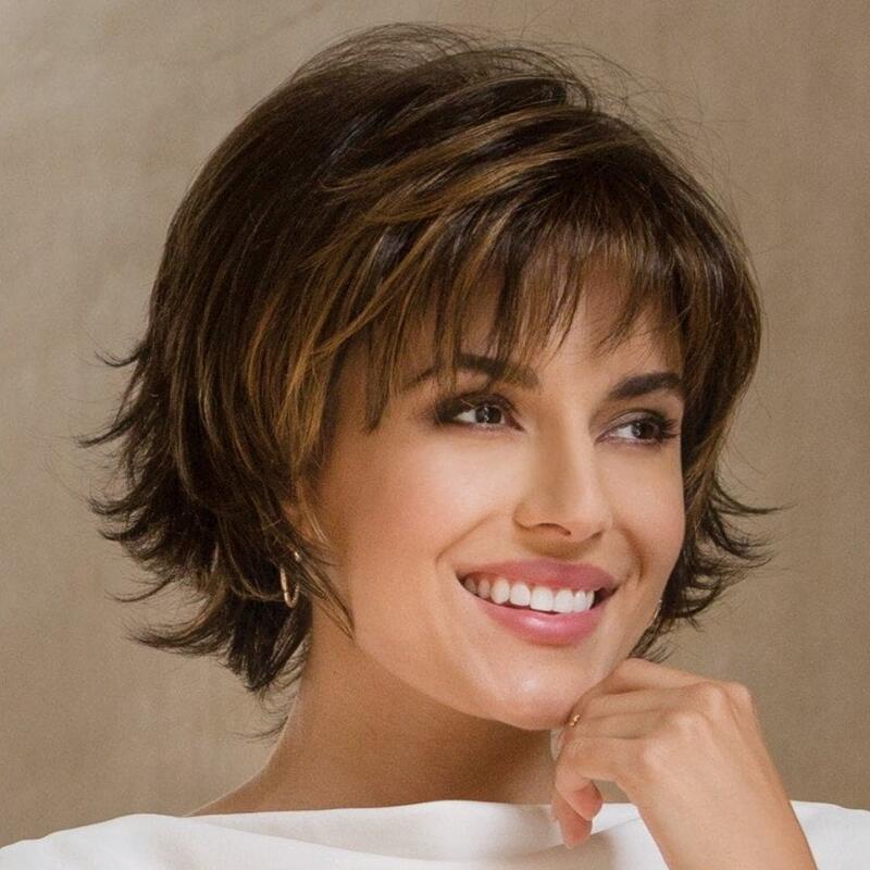 Volumineux Short Bangs Dark Brown Femmes Perruque avec court courbure vers l'extérieur