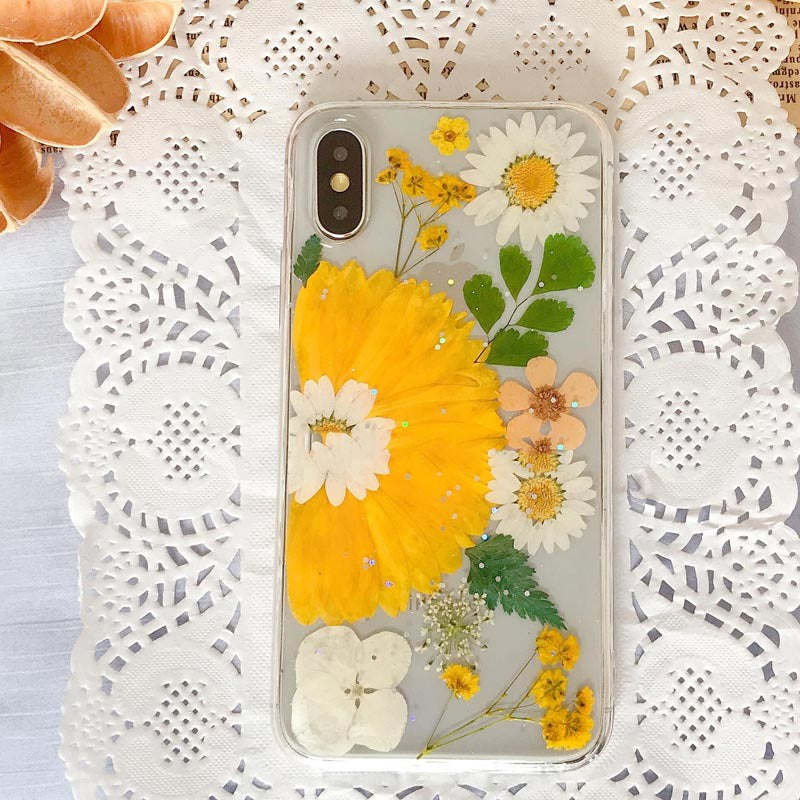 Anti-Drop Soft Sunflower Real Flower Phone Case