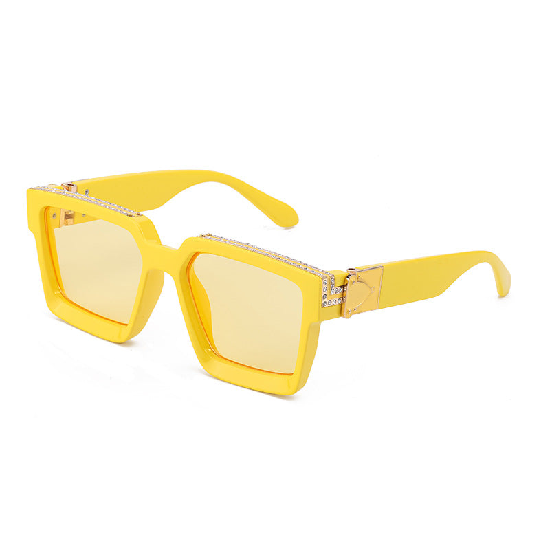 Lunettes de soleil en grand carré incrustées de diamants pour femmes