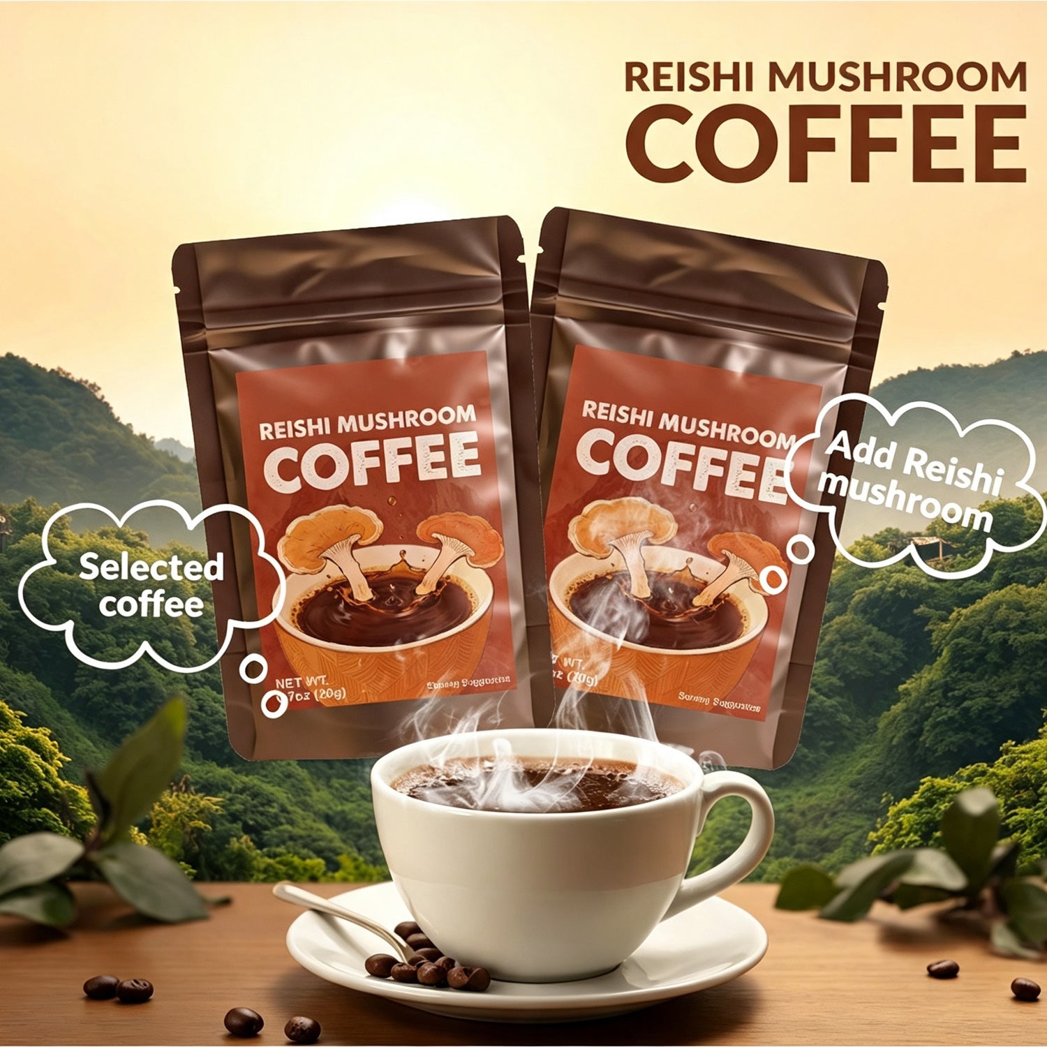 Reishi Mushroom Coffee, 20g Per Sachet, 20 Sachets Total, Instant Mushroom Coffee, Refreshing & Invigorating, Ideal For Parties & Holiday Gifts