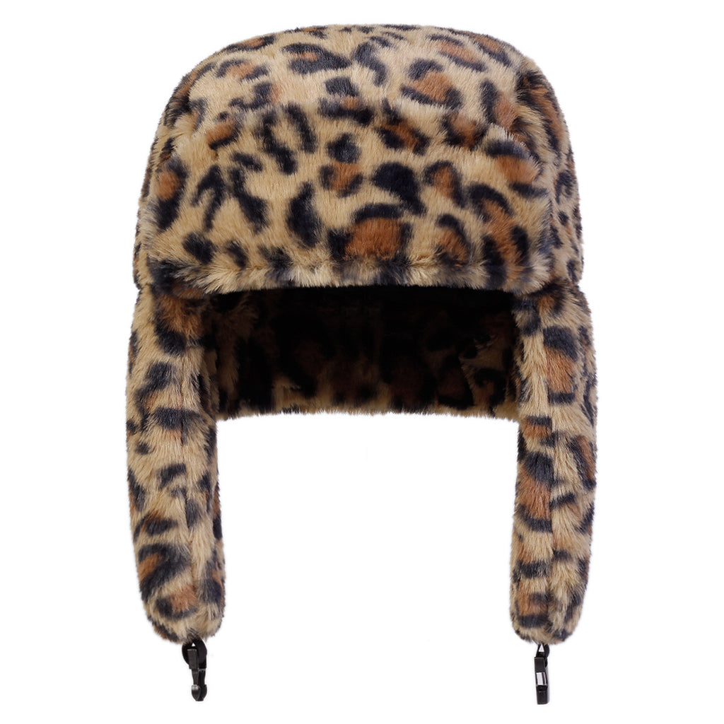 AutomneHiver Leopard-Imprimer Plush Bucket Hat Coréen-Style All-Match