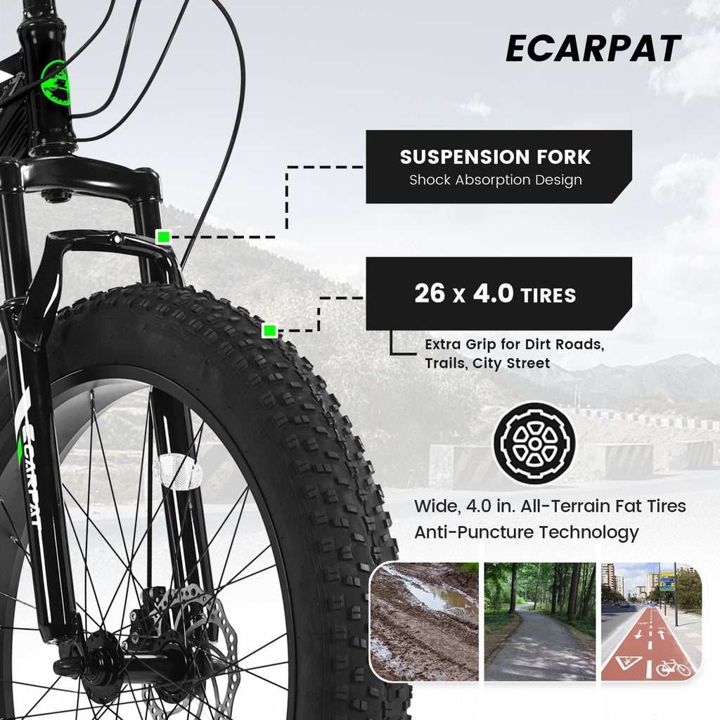 S26109 Élecony 26 pouces Fat Tire Bike Youth Full Shimano 21 Speed Mountain Bike