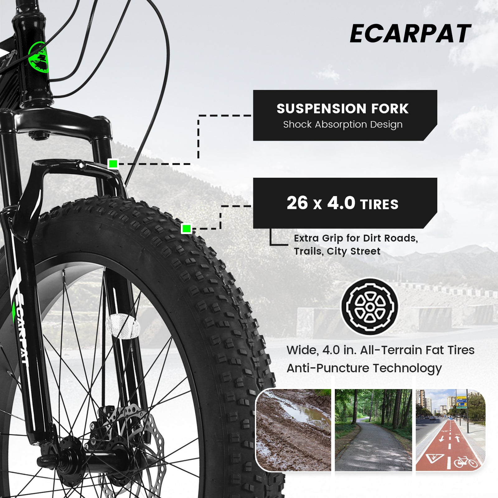S26109 Élecony 26 pouces Fat Tire Bike Youth Full Shimano 21 Speed Mountain Bike