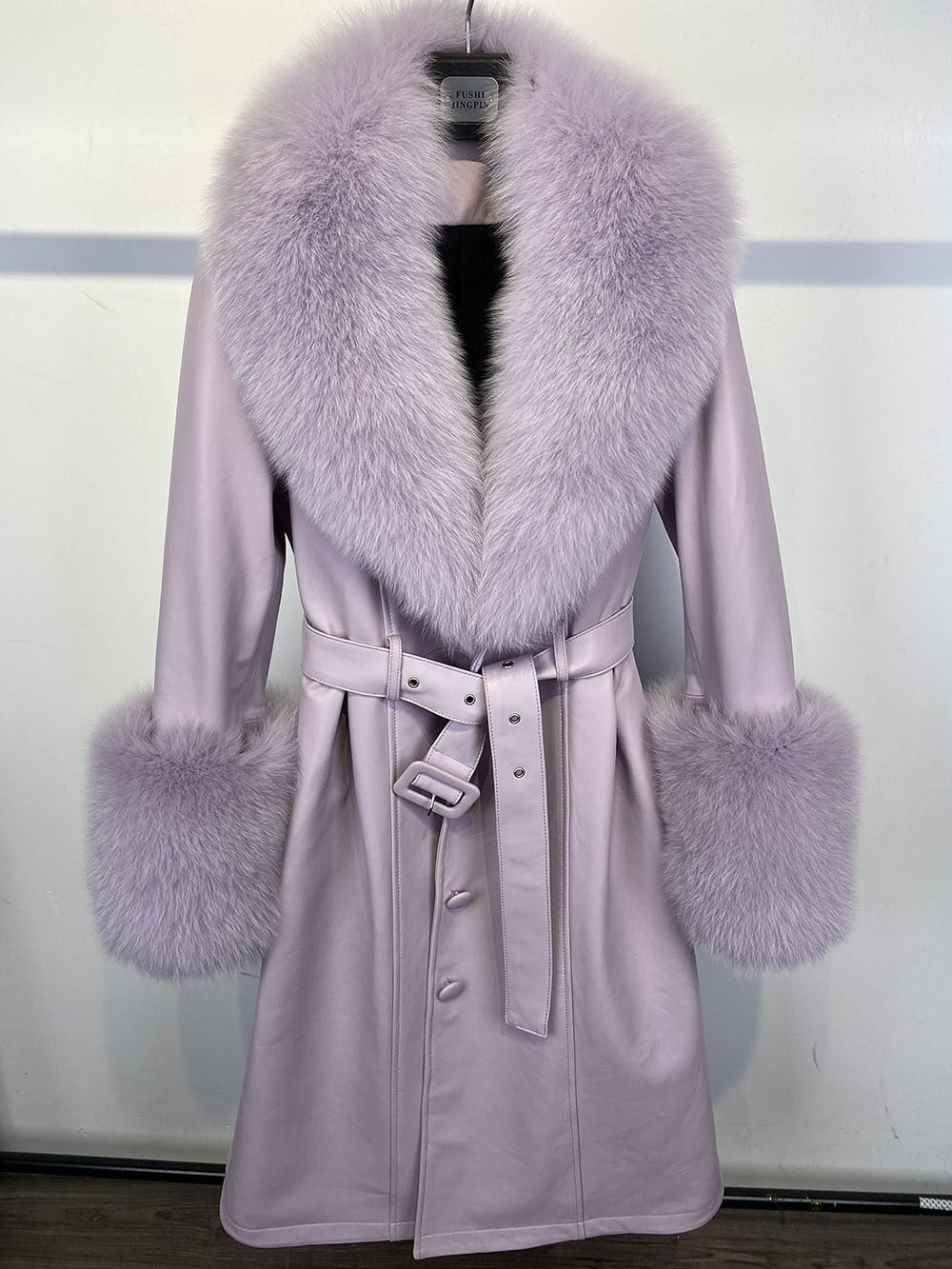 Manteau de fourrure de renard en cuir mince