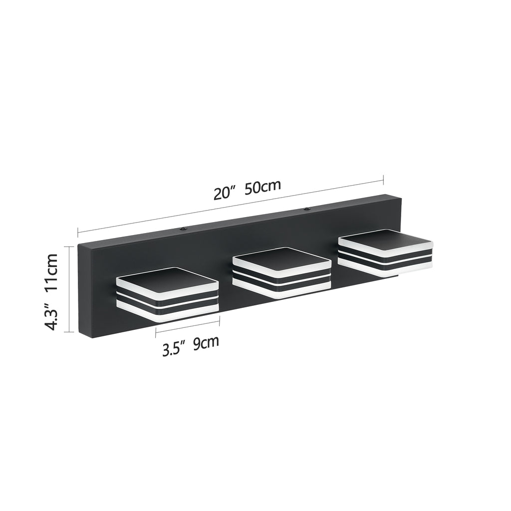 Matte Black Vanity luminaires 3 lumières haut et bas LED salle de bain moderne lumières de Vanity O