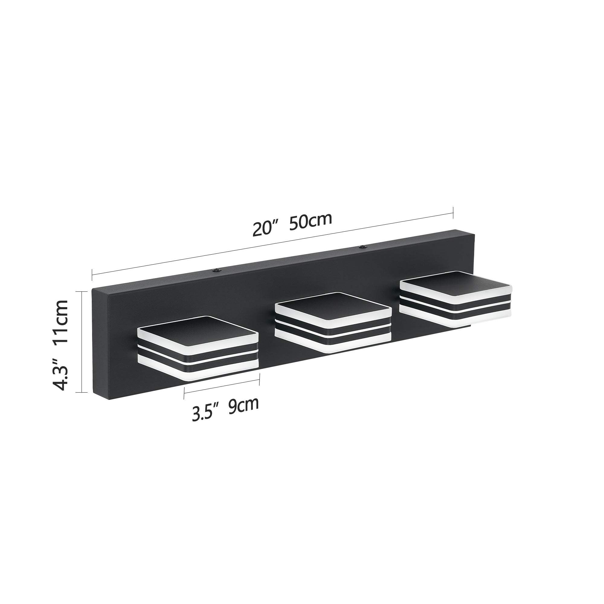 Matte Black Vanity luminaires 3 lumières haut et bas LED salle de bain moderne lumières de Vanity O