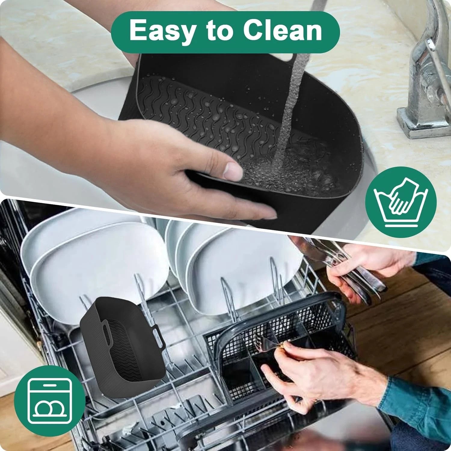 2x Air Fryer Silicone Pot Rectangle Bac de cuisson Liners de panier Insert