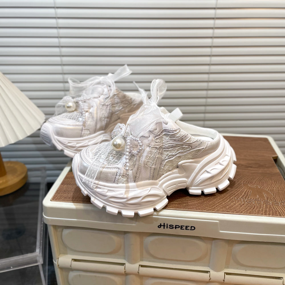 Perle Dentelle Bow Bébé fille Chaussures papa